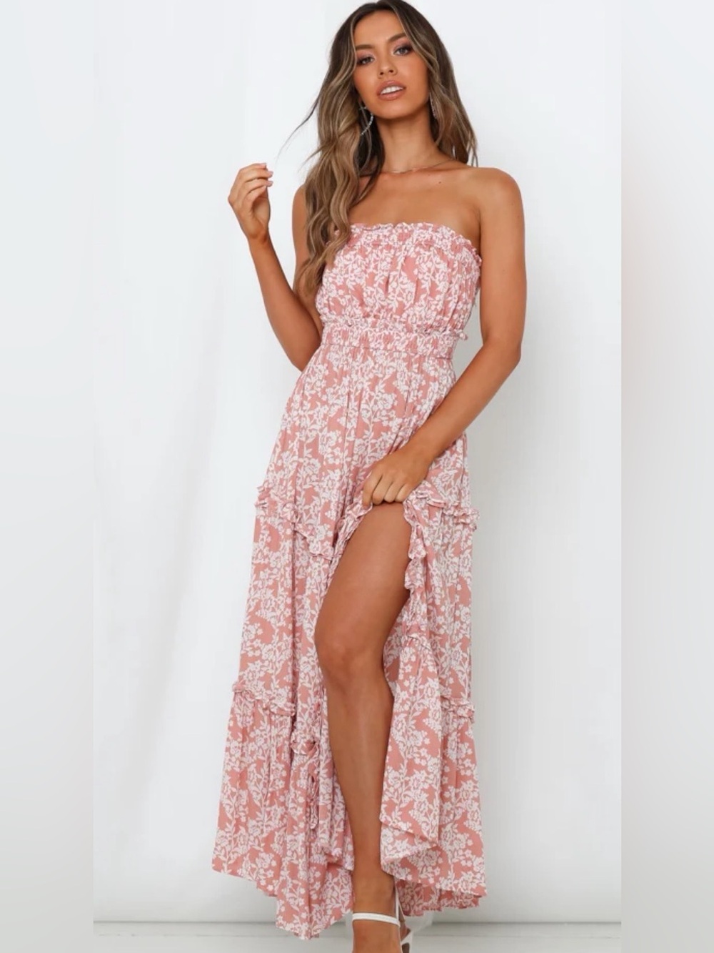Hello Molly Love My Tequila Sunrises Maxi Floral Dress Blush XS - Picture 4 of 6